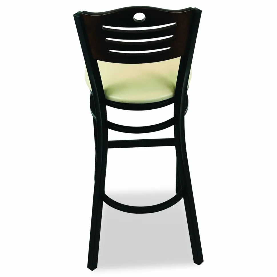 JMC Furniture Eagle Series Barstool, Supports Up to 300 lb, 28.5" Seat Height, Taupe Seat, Dark Walnut Back, Black Base