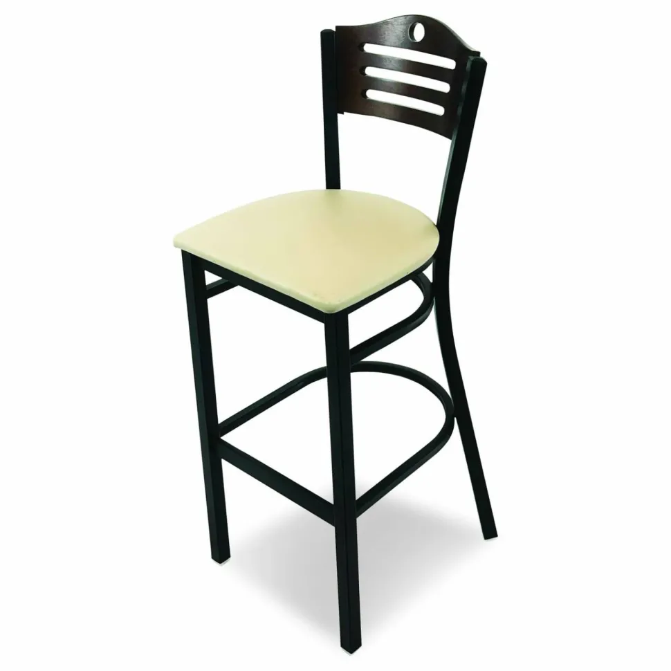JMC Furniture Eagle Series Barstool, Supports Up to 300 lb, 28.5" Seat Height, Taupe Seat, Dark Walnut Back, Black Base