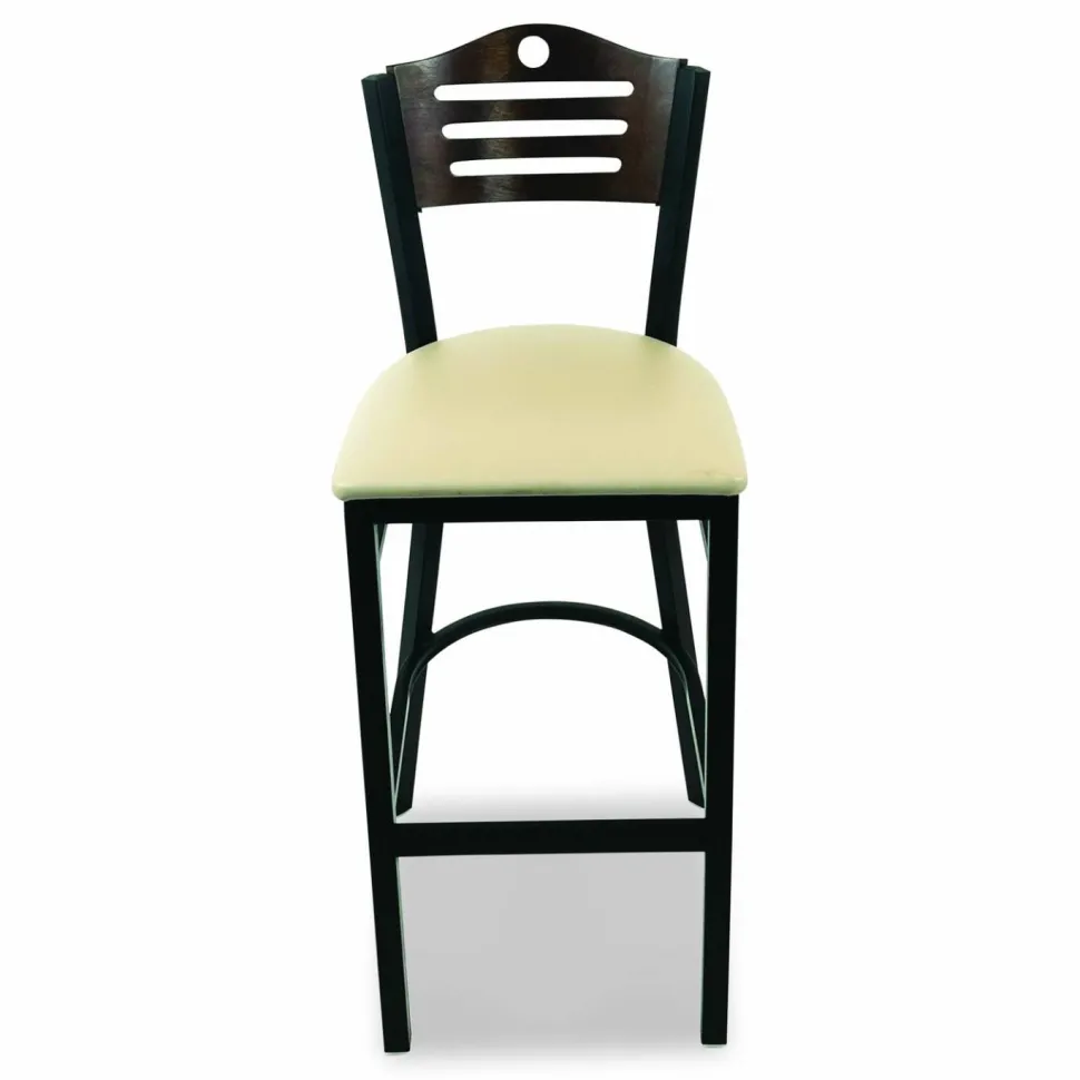 JMC Furniture Eagle Series Barstool, Supports Up to 300 lb, 28.5" Seat Height, Taupe Seat, Dark Walnut Back, Black Base
