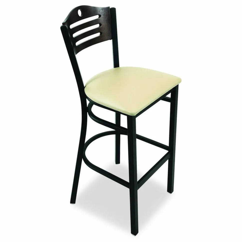 JMC Furniture Eagle Series Barstool, Supports Up to 300 lb, 28.5" Seat Height, Taupe Seat, Dark Walnut Back, Black Base