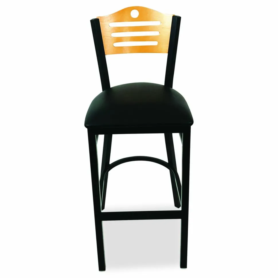 JMC Furniture Eagle Series Barstool, Supports Up to 300 lb, 28.5" Seat Height, Black Seat, Natural Back, Black Base