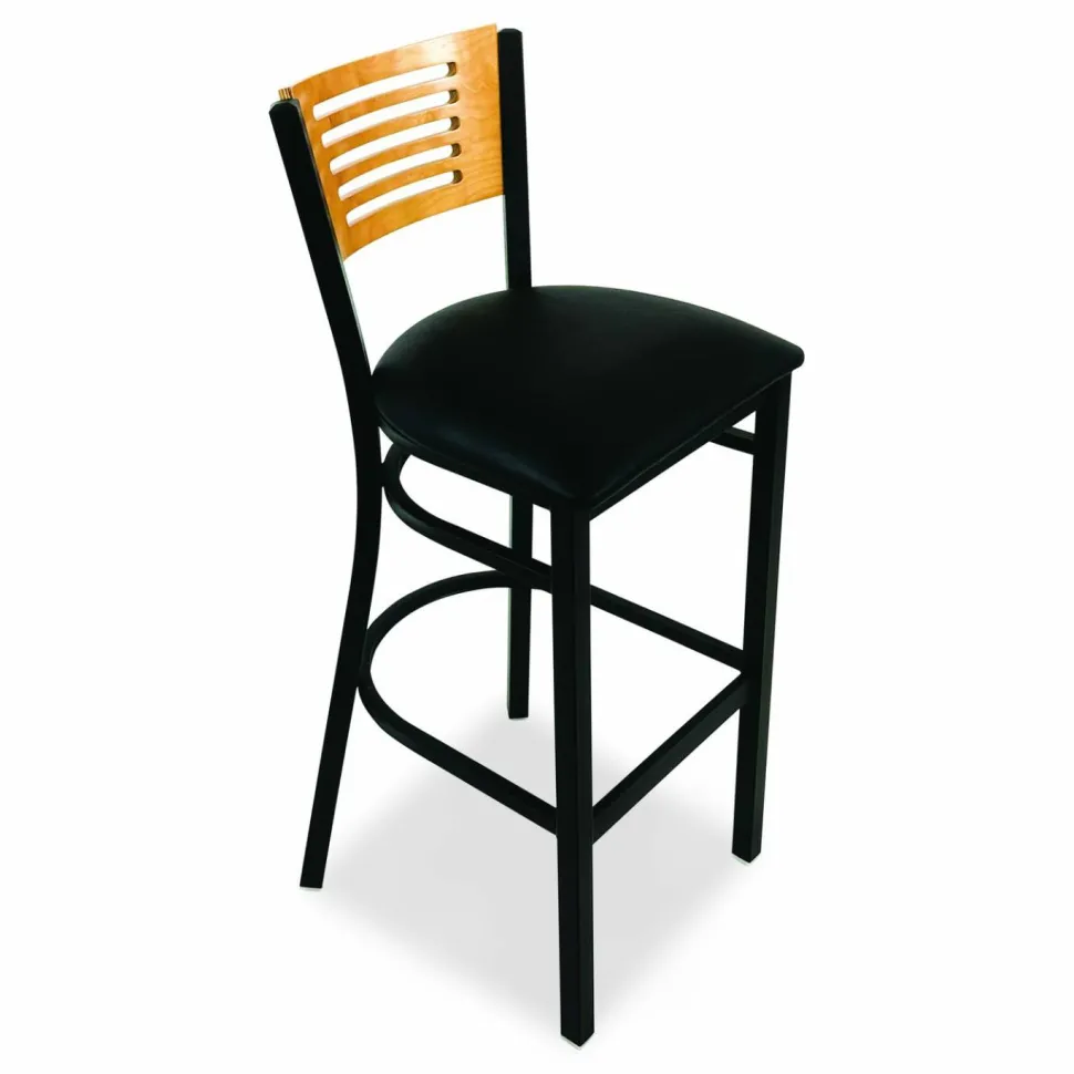 JMC Furniture Jones River Series Barstool, Supports Up to 300 lb, 28.5" Seat Height, Black Seat, Natural Back, Black Base