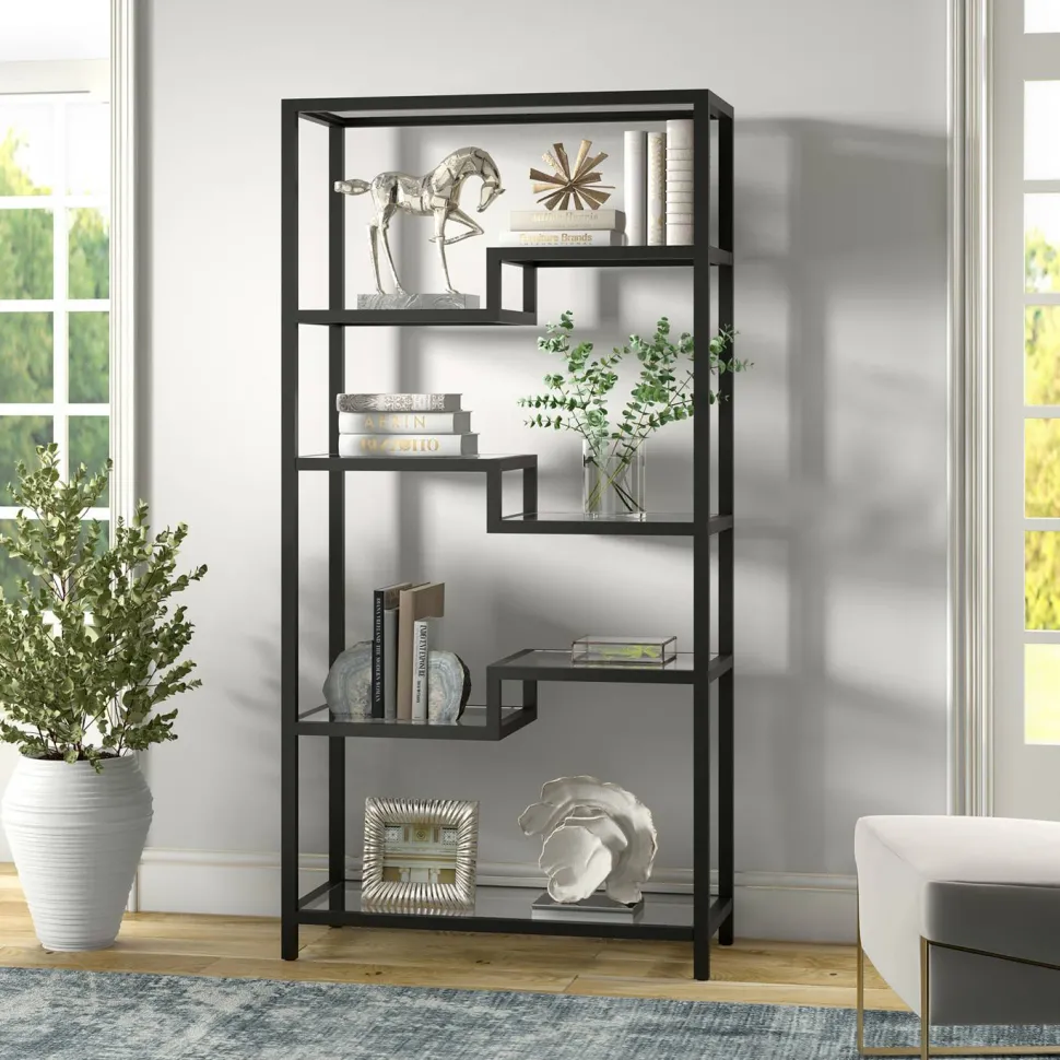 Johann 68" Tall Rectangular Bookcase in Blackened Bronze