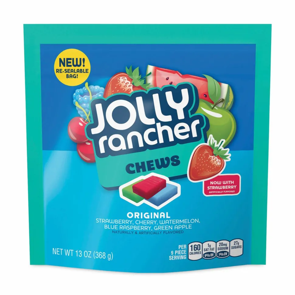 Jolly Rancher Chews Candy, Assorted Flavors, 13 oz Pouches, 4/Carton