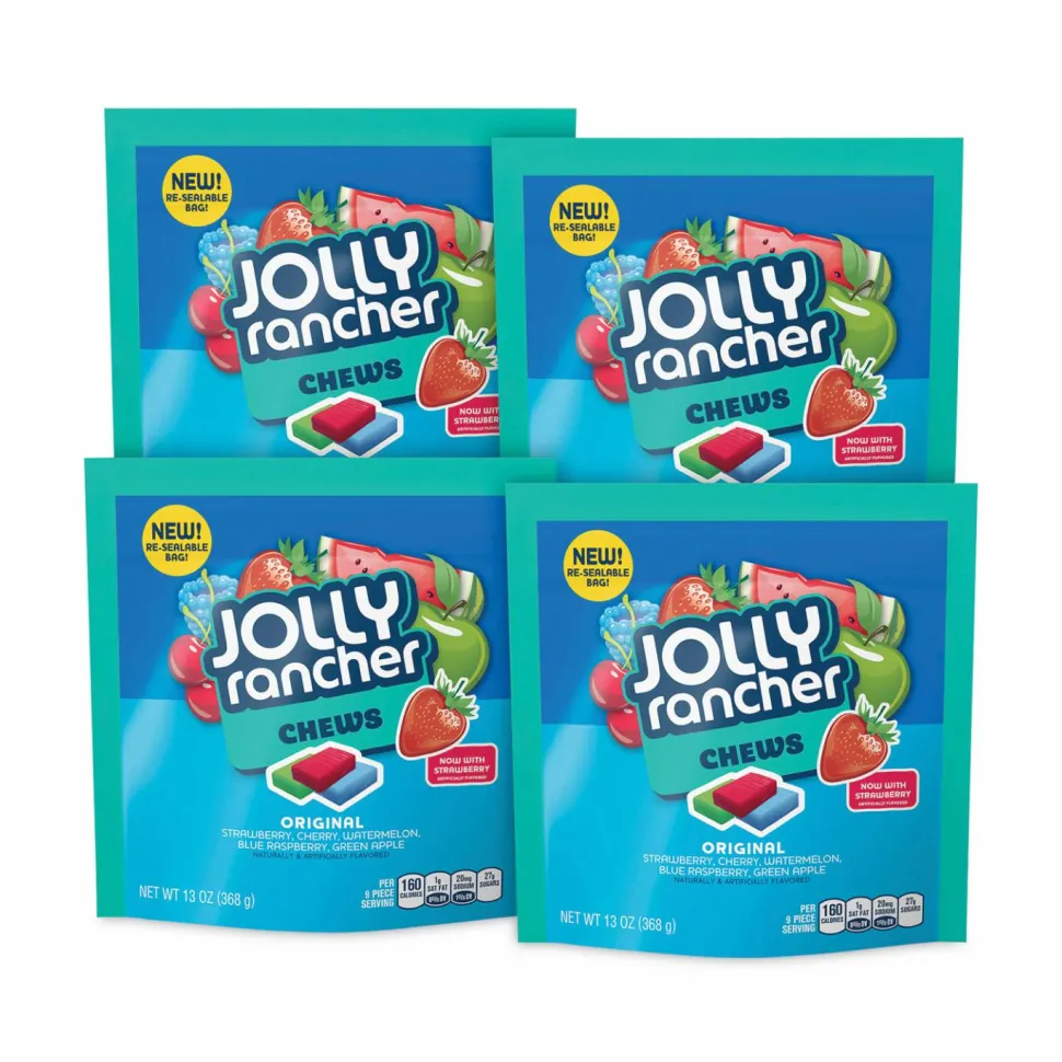 Jolly Rancher Chews Candy, Assorted Flavors, 13 oz Pouches, 4/Carton