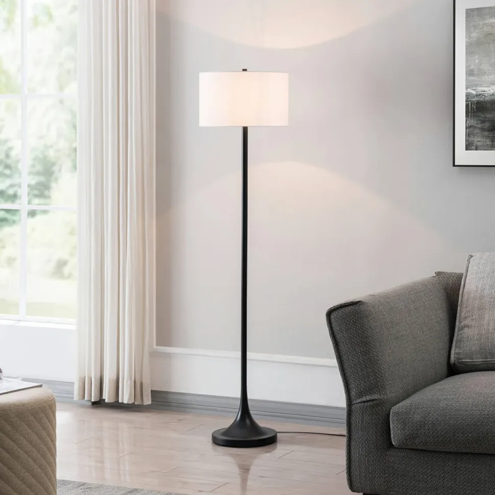 Josephine 62" Tall Floor Lamp with Fabric Shade in Blackened Bronze/White