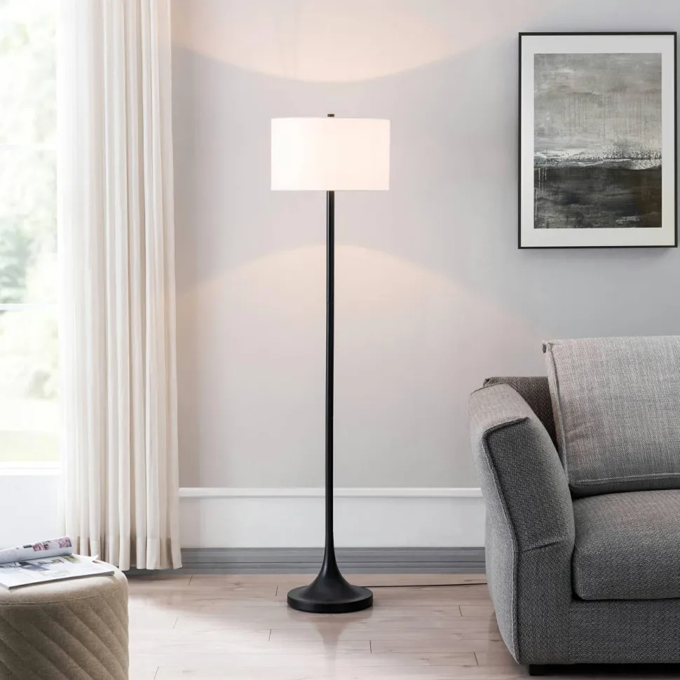 Josephine 62" Tall Floor Lamp with Fabric Shade in Blackened Bronze/White