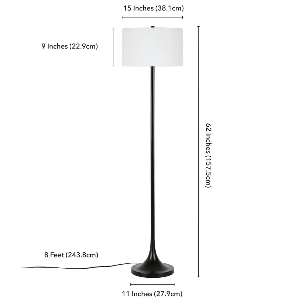 Josephine 62" Tall Floor Lamp with Fabric Shade in Blackened Bronze/White