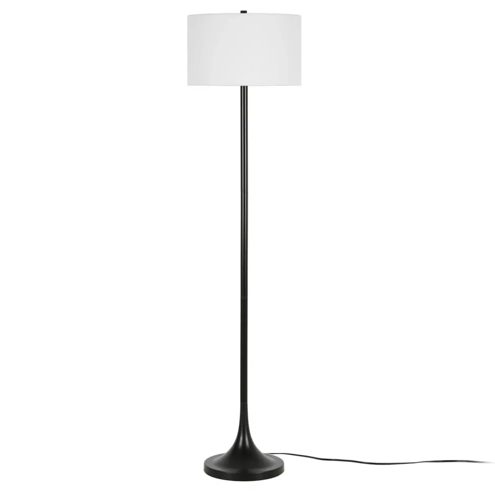 Josephine 62" Tall Floor Lamp with Fabric Shade in Blackened Bronze/White