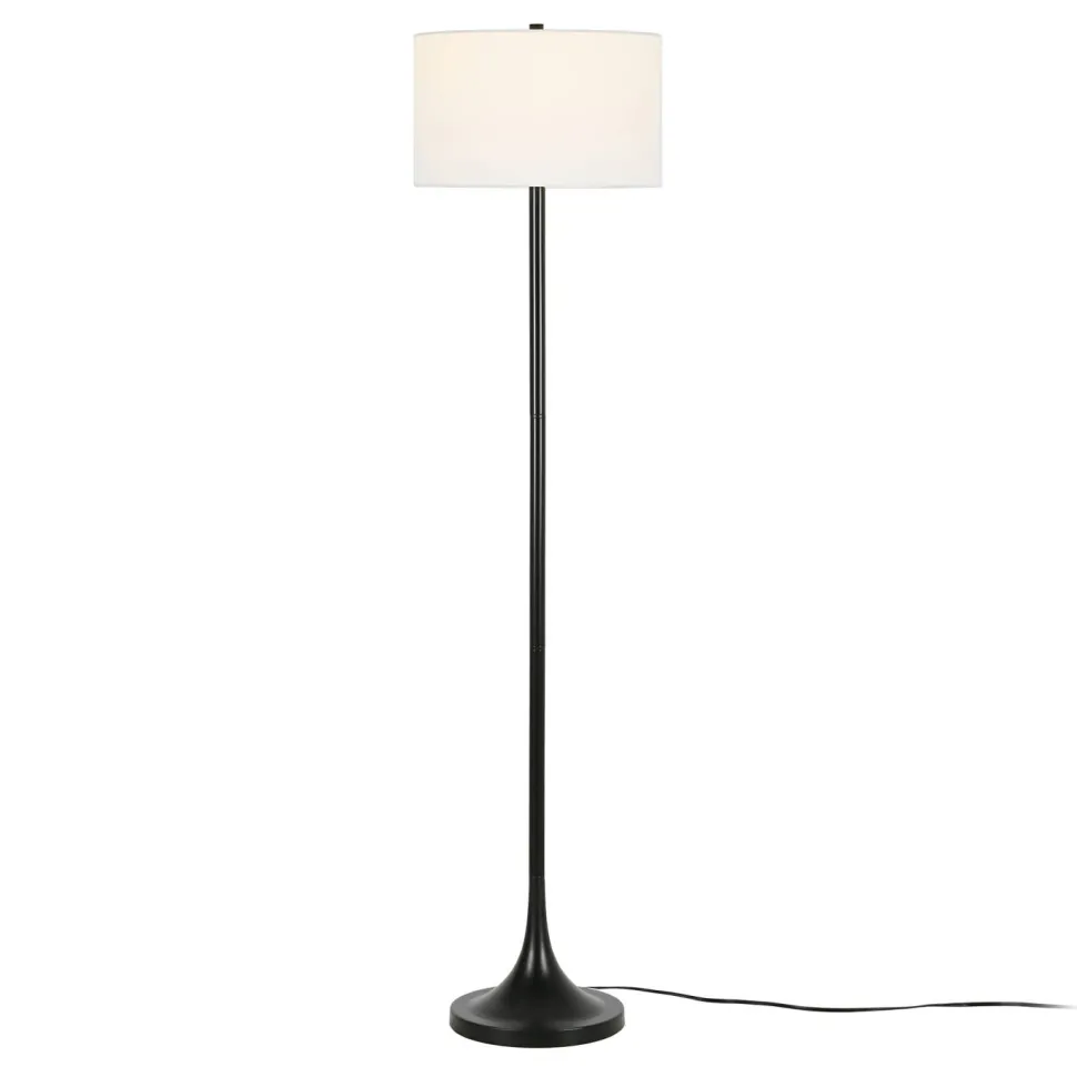 Josephine 62" Tall Floor Lamp with Fabric Shade in Blackened Bronze/White