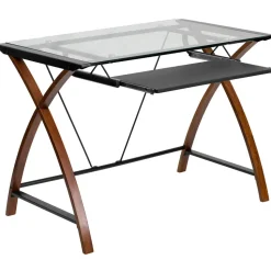 Jude Glass Computer Desk with Pull-Out Keyboard Tray and Crisscross Frame