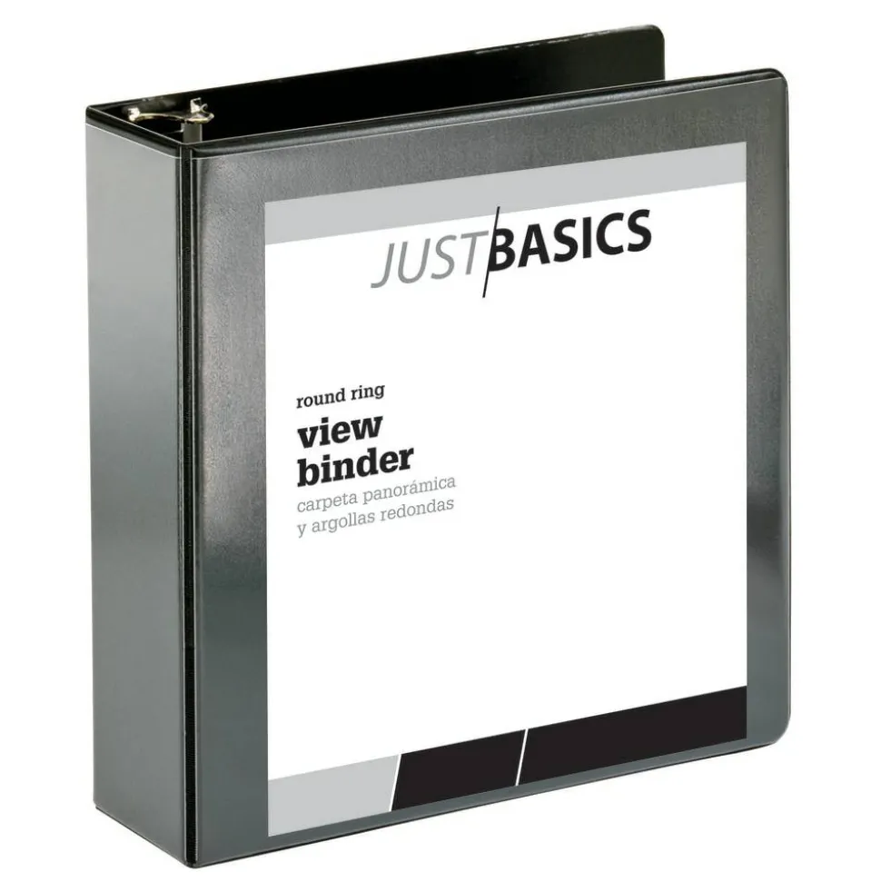 Just Basics Basic View 3-Ring Binder, 3" Round Rings, Black