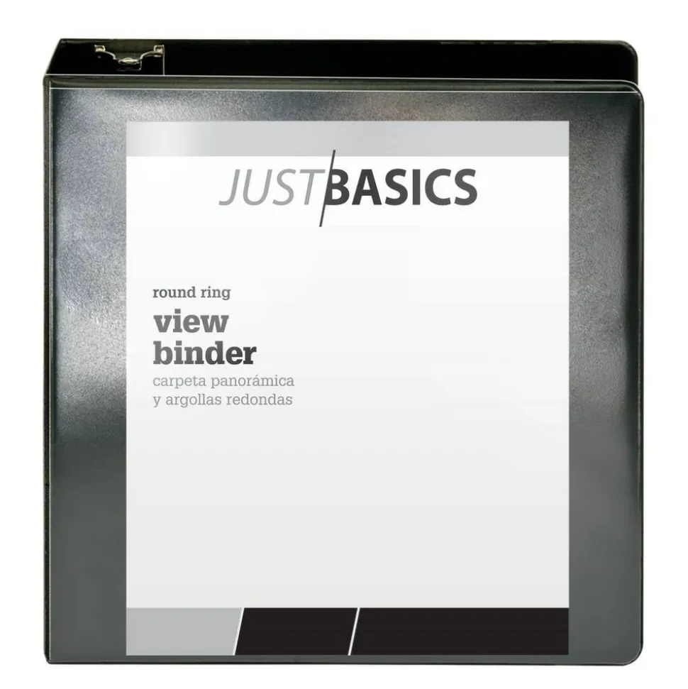 Just Basics Basic View 3-Ring Binder, 3" Round Rings, Black