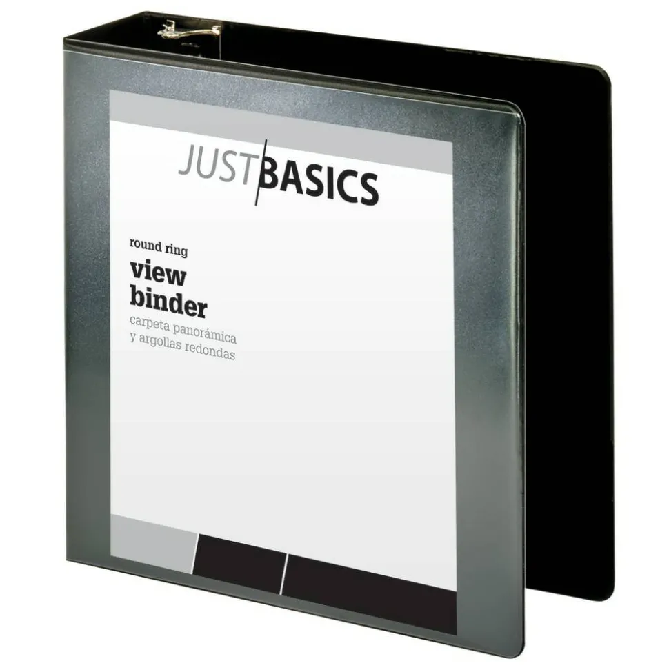 Just Basics Basic View 3-Ring Binder, 3" Round Rings, Black
