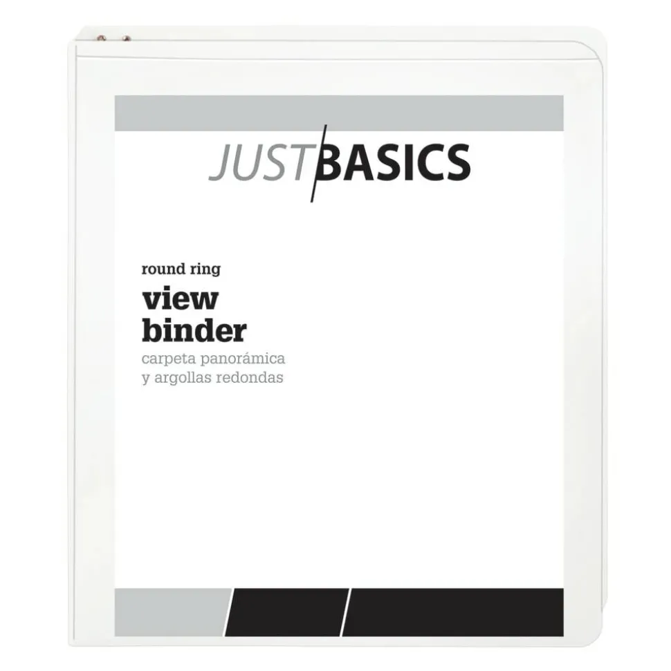 Just Basics Basic View 3-Ring Binder, 1" Round Rings, White
