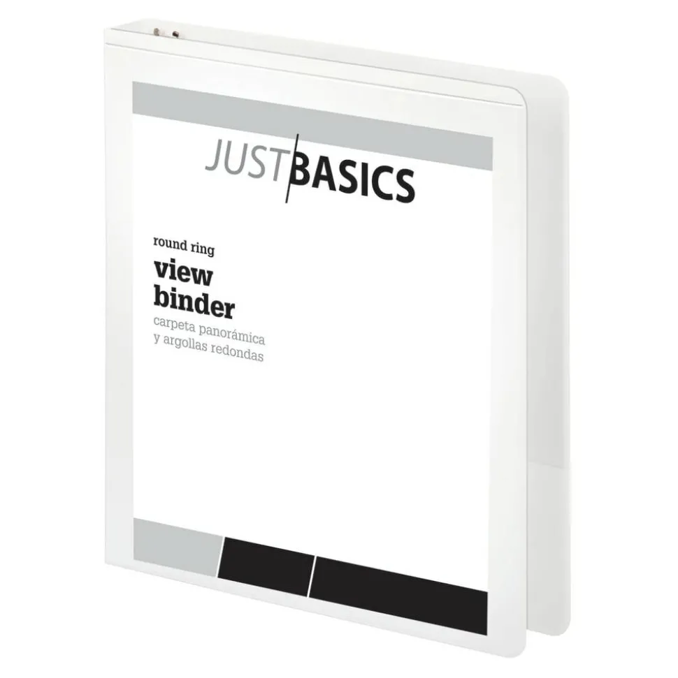 Just Basics Basic View 3-Ring Binder, 1" Round Rings, White