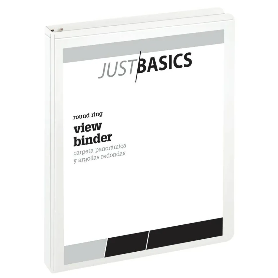 Just Basics Basic View 3-Ring Binder, 1" Round Rings, White