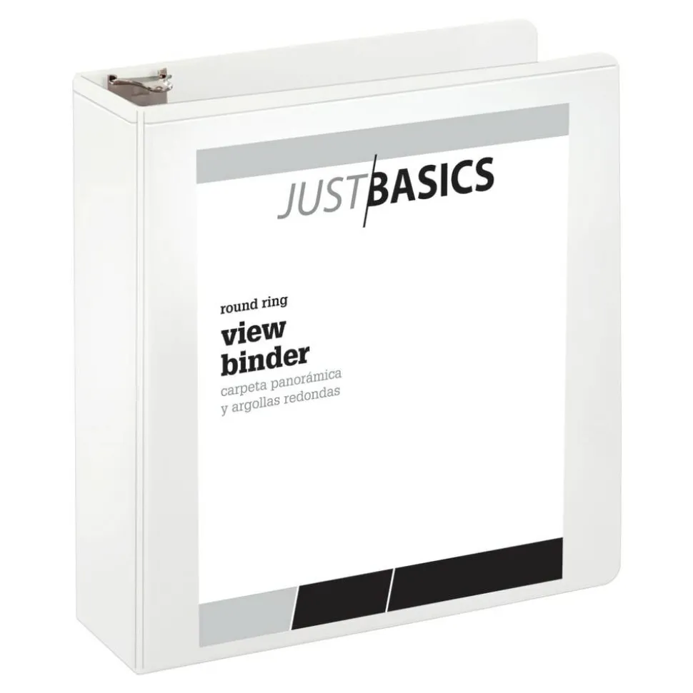 Just Basics Basic View 3-Ring Binder, 3" Round Rings, White
