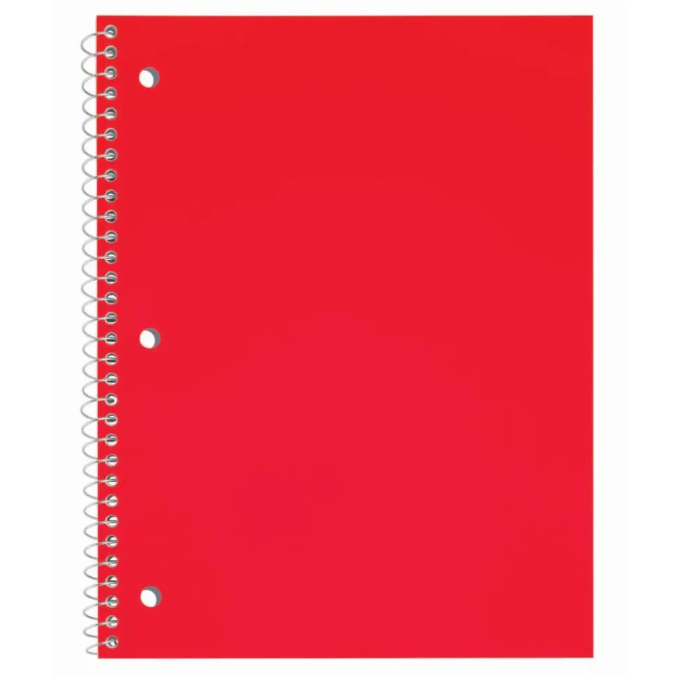 Just Basics Poly Spiral Notebook, 8" x 10-1/2", 1 Subject, Wide Ruled, 70 Sheets, Red