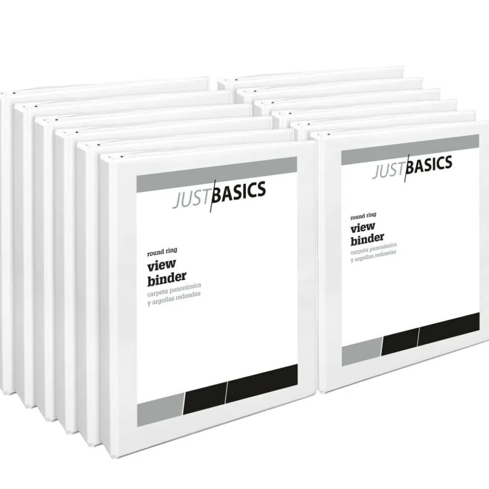 Just Basics View 3-Ring Binder, 1" Round Rings, White, Pack Of 12