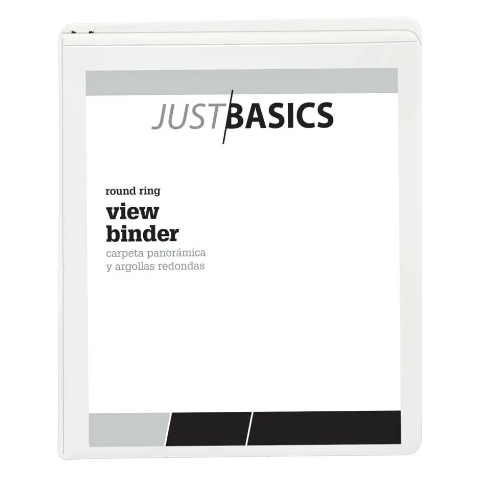 Just Basics Basic View 3-Ring Binder, 1/2" Round Rings, White