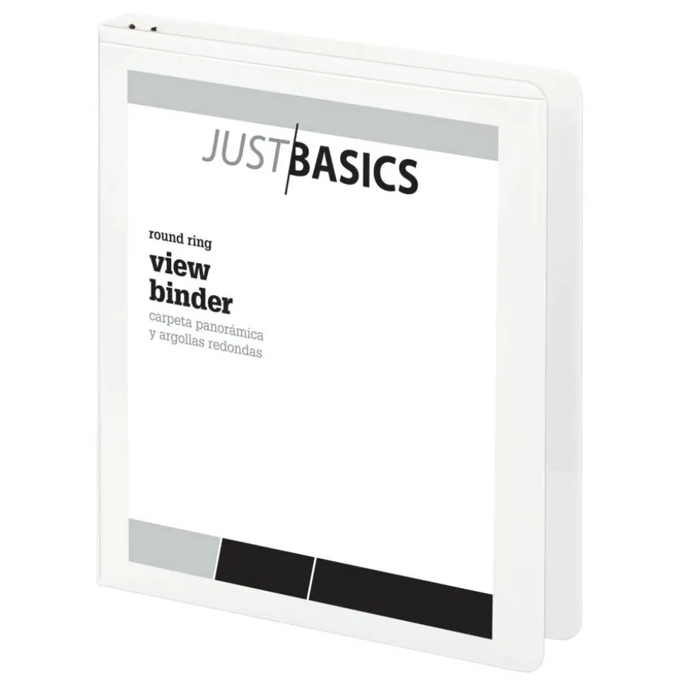 Just Basics Basic View 3-Ring Binder, 1/2" Round Rings, White