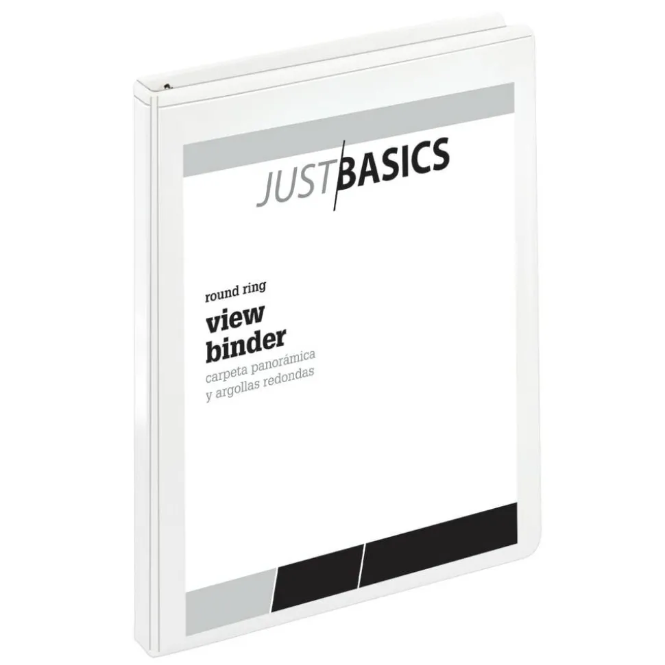 Just Basics Basic View 3-Ring Binder, 1/2" Round Rings, White