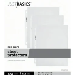 Just Basics Lightweight Sheet Protectors, 8-1/2 x 11", Non-Glare, Box Of 200