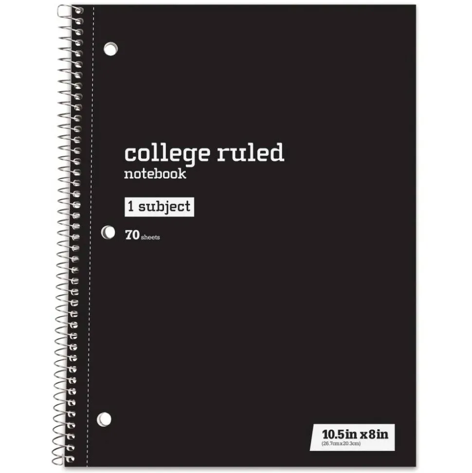 Just Basics Wirebound Notebook, 8" x 10-1/2", College Ruled, 70 Sheets, Assorted Colors, Pack Of 6