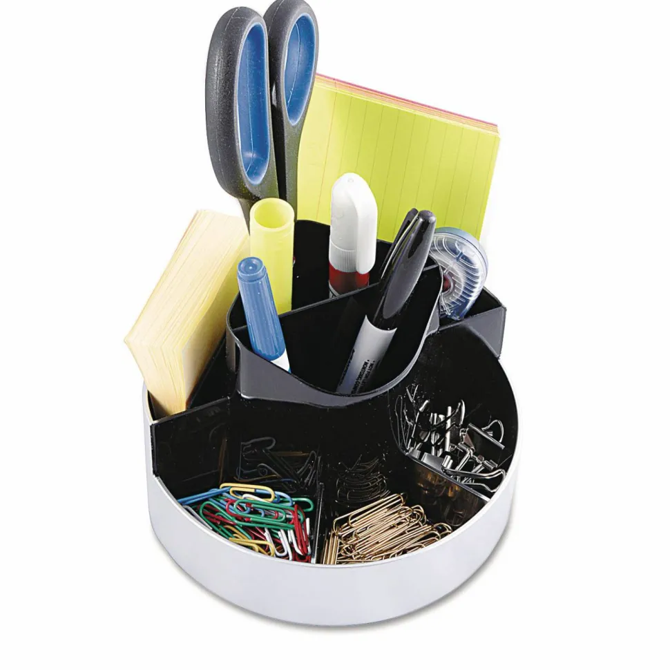 Kantek Rotating Desktop Organizer, 4.4"H x 6"W, Desktop, Silver, 1Each