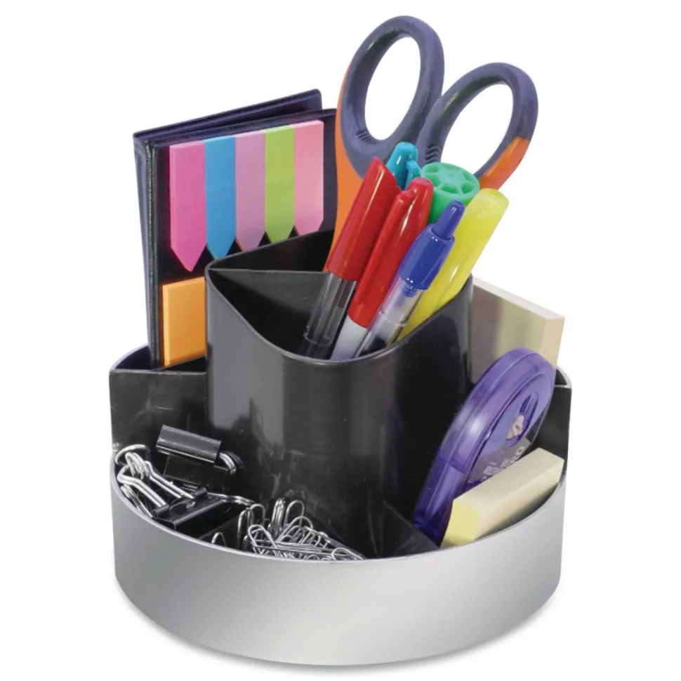 Kantek Rotating Desktop Organizer, 4.4"H x 6"W, Desktop, Silver, 1Each