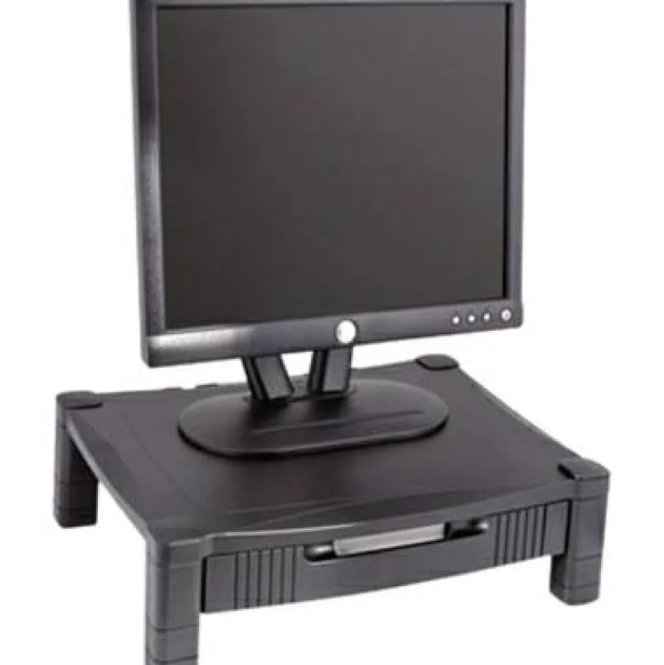 Kantek Adjustable Standard Monitor Stand with Drawer - 60 lb Load Capacity - Black