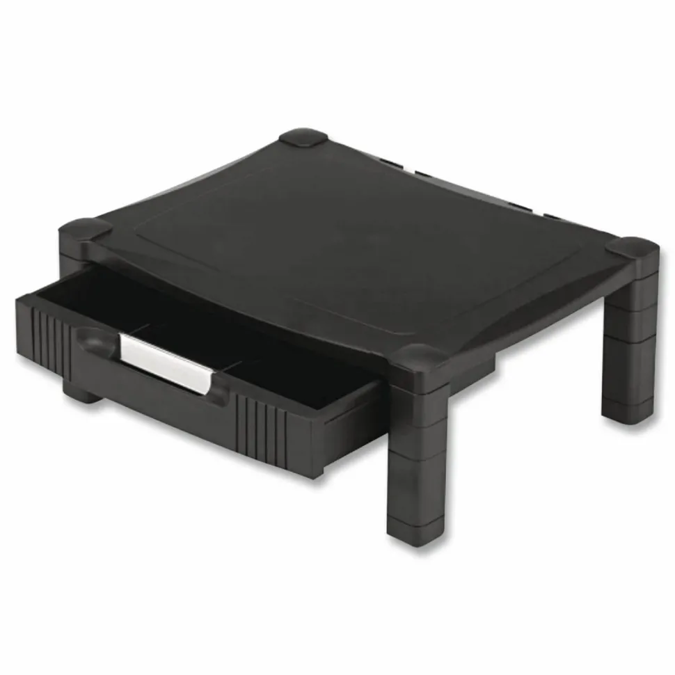Kantek Adjustable Standard Monitor Stand with Drawer - 60 lb Load Capacity - Black