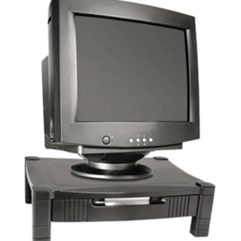 Kantek Adjustable Standard Monitor Stand with Drawer - 60 lb Load Capacity - Black