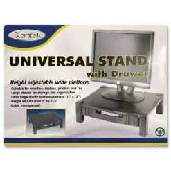 Kantek Adjustable Standard Monitor Stand with Drawer - 60 lb Load Capacity - Black