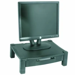Kantek Adjustable Standard Monitor Stand with Drawer - 60 lb Load Capacity - Black