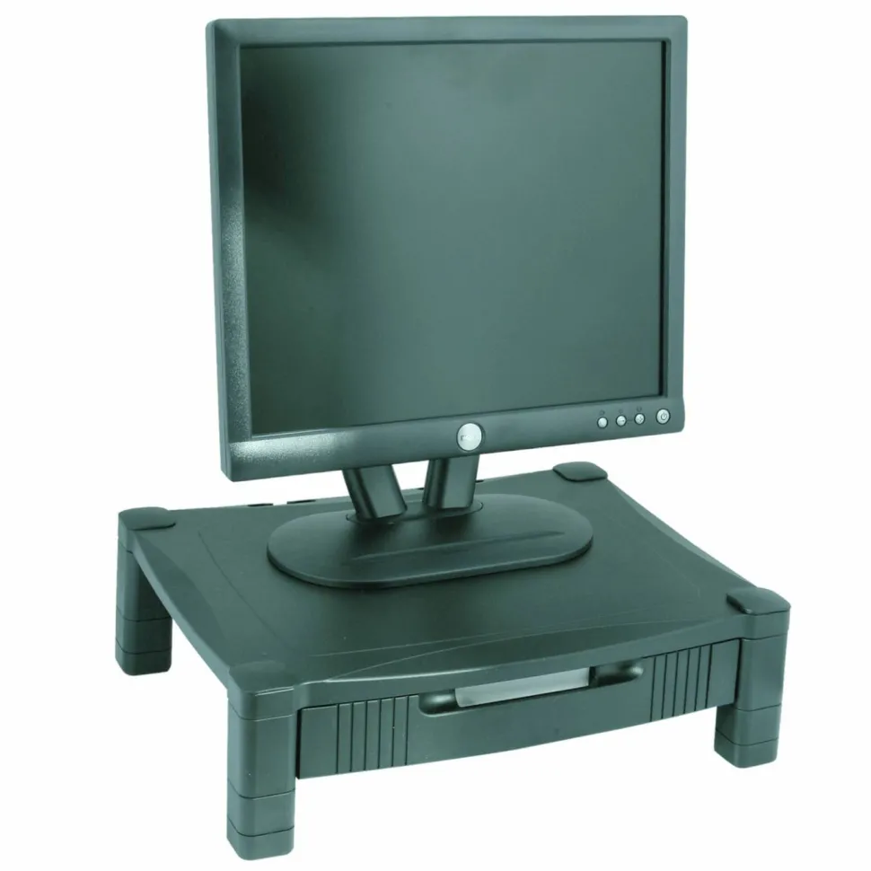 Kantek Adjustable Standard Monitor Stand with Drawer - 60 lb Load Capacity - Black