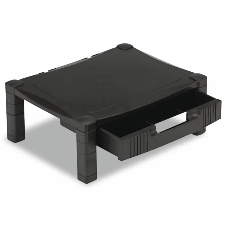 Kantek Adjustable Standard Monitor Stand with Drawer - 60 lb Load Capacity - Black