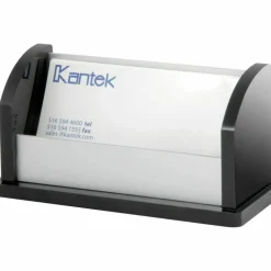 Kantek Business Card Holder, 2.3"H x 4.4"W x 1.8"D, Acrylic, Aluminum, Black, Silver