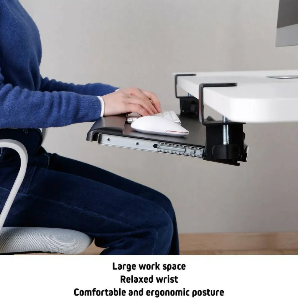 Kantek Desk Clamp Five-Position Tilting Keyboard Tray, 26.8" x 11.1, Black