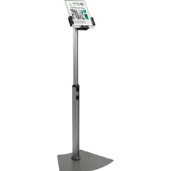 Kantek Floor Mount Tablet Kiosk Stand - Up to 10.10" Screen Support - 46.50" x 17.40"- Floor - Steel - Black, Silver, Aluminum - Locking System