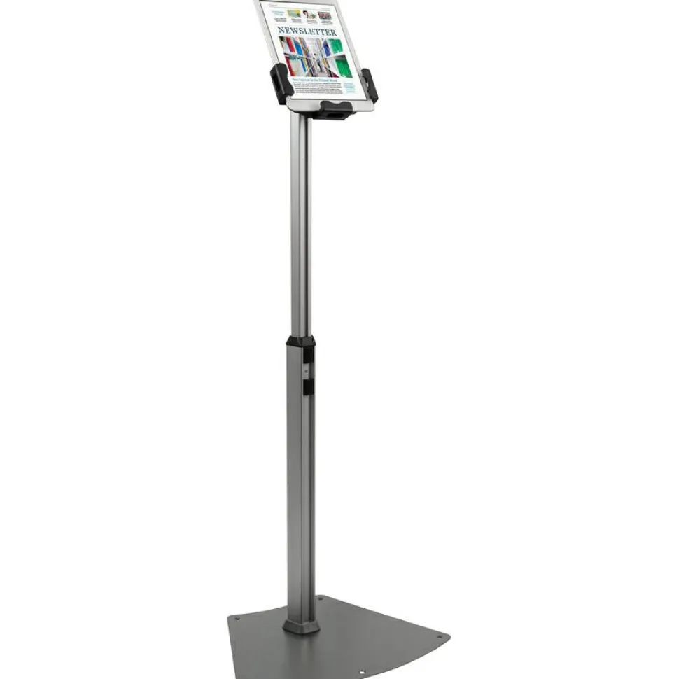 Kantek Floor Mount Tablet Kiosk Stand - Up to 10.10" Screen Support - 46.50" x 17.40"- Floor - Steel - Black, Silver, Aluminum - Locking System