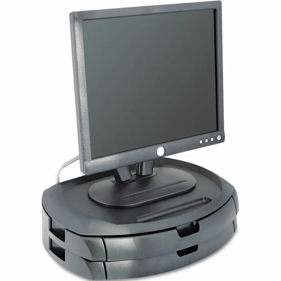 Kantek LCD Monitor Stand with Drawers - Flat Panel Display Type Supported13" Width - Black