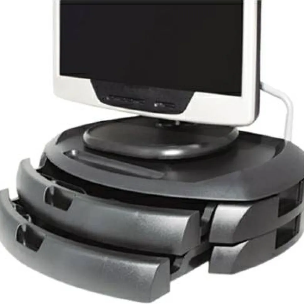 Kantek LCD Monitor Stand with Drawers - Flat Panel Display Type Supported13" Width - Black