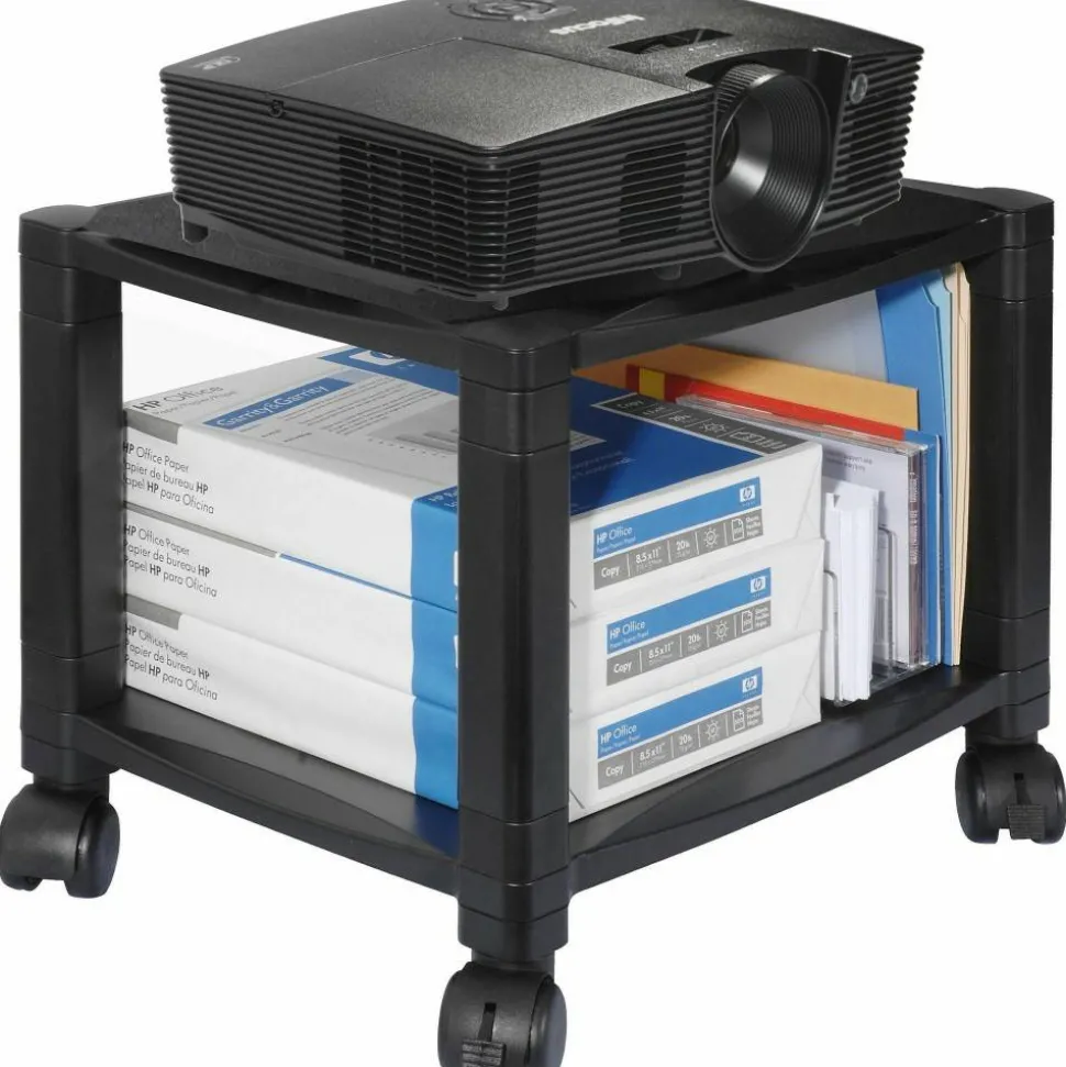 Kantek 2-Shelf Mobile Printer/Fax Stand, 11 7/8"-14 1/8"H x 17"W x 13 1/4"D, Black