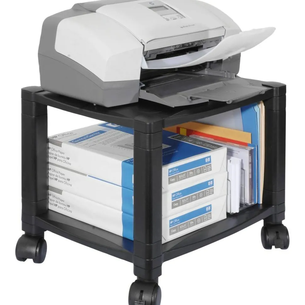 Kantek 2-Shelf Mobile Printer/Fax Stand, 11 7/8"-14 1/8"H x 17"W x 13 1/4"D, Black