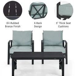 Kaplan 3Pc Outdoor Metal Armchair Set