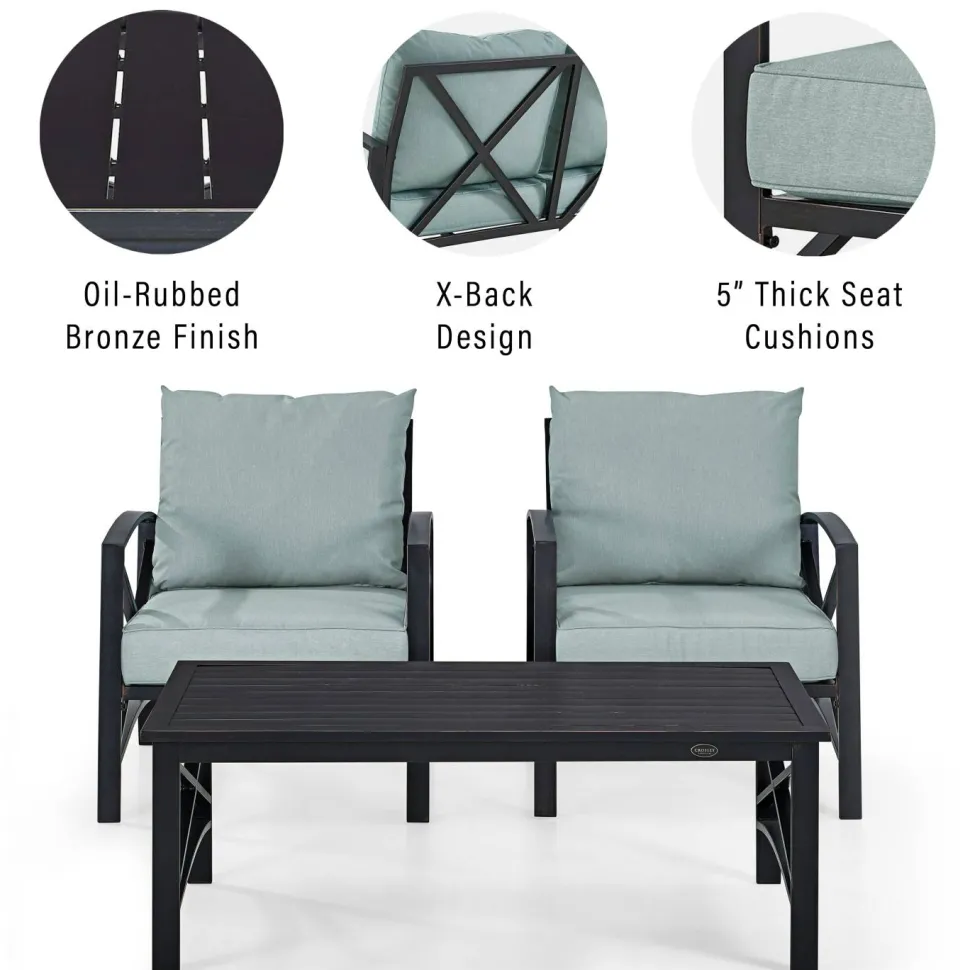Kaplan 3Pc Outdoor Metal Armchair Set
