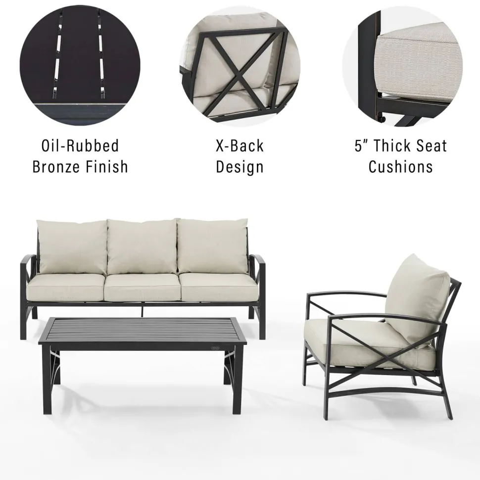 Kaplan 3Pc Outdoor Metal Sofa Set