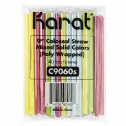 Karat Boba Straws, 9", Plastic, Assorted Colors, 1,600/Carton